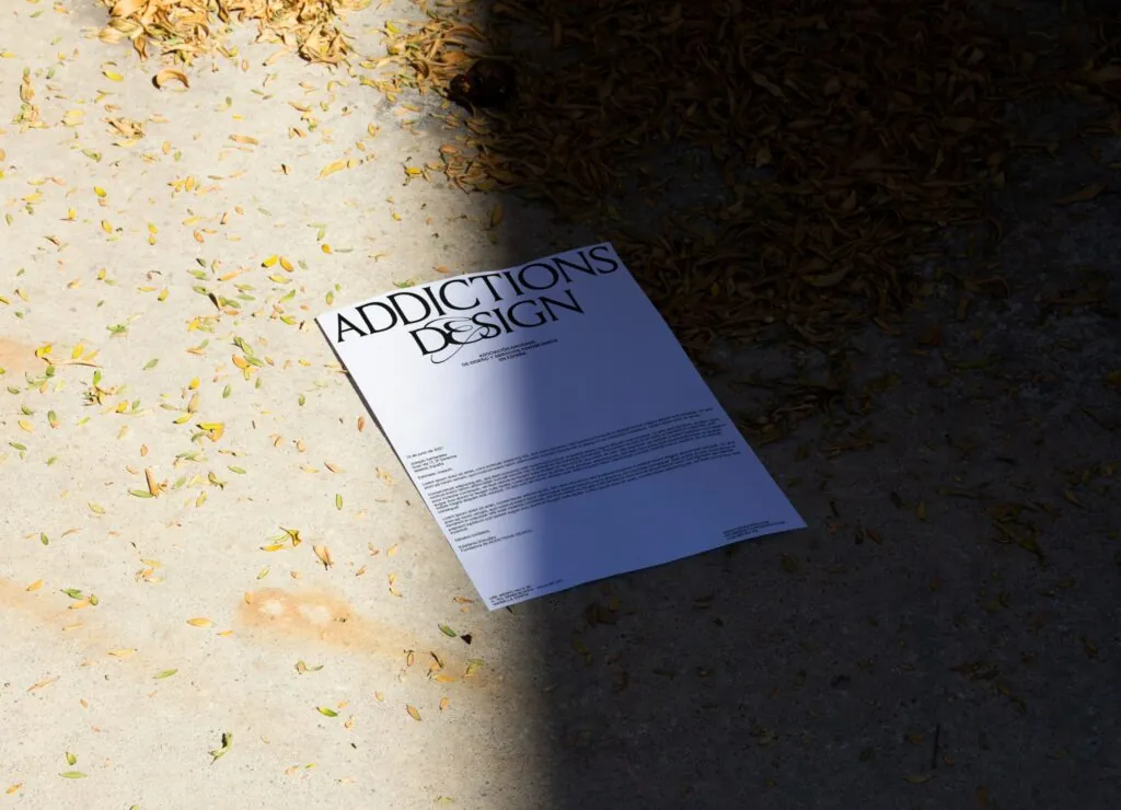 Al Alimón Studio — papelería de Addictions Design sobre el suelo, entre hojas secas